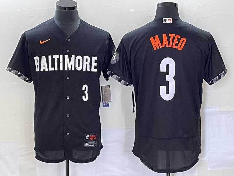 Mens Baltimore Orioles #3 Jorge Mateo Number Black 2023 City Connect Flex Base Stitched Jersey